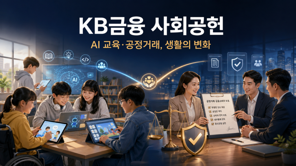 취약계층 아동·청소년의 AI 교육과 공정한 금융거래 환경을 표현한 이미지
