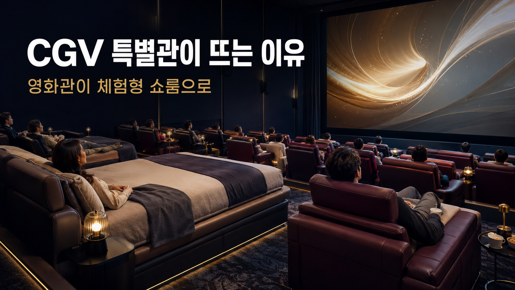 침대와 리클라이너 좌석을 설치해 체험형 쇼룸으로 변화한 CGV 프리미엄 특별관