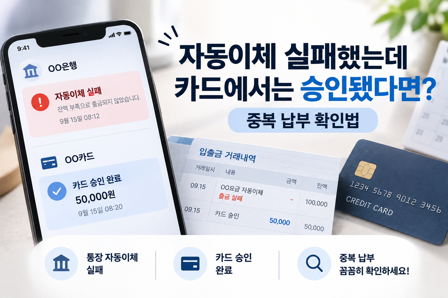 자동이체 실패와 카드 승인 중복 확인